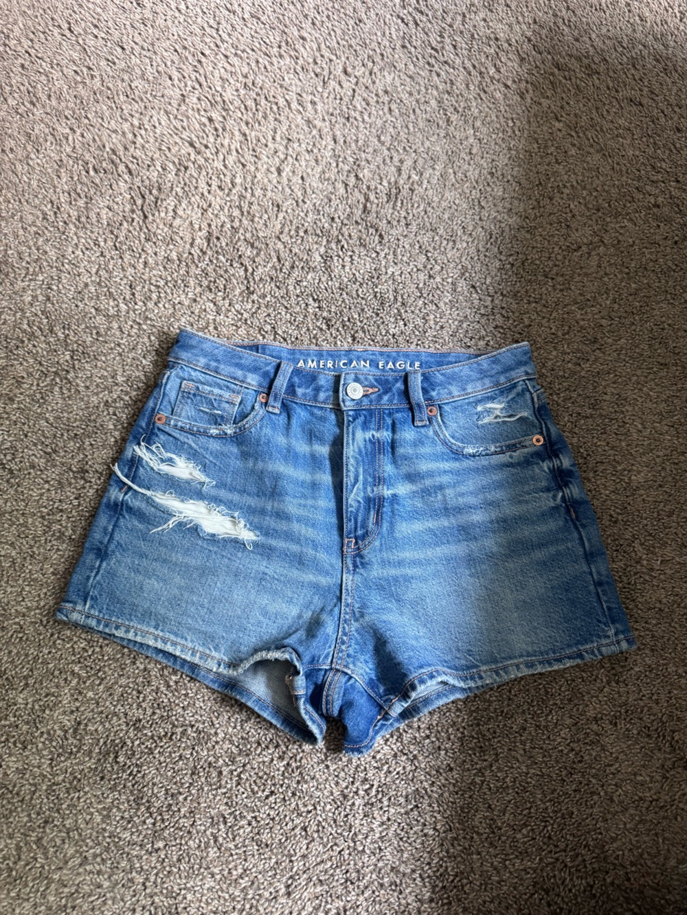 American Eagle Distressed High-Rise Denim Shorts - Medium Blue